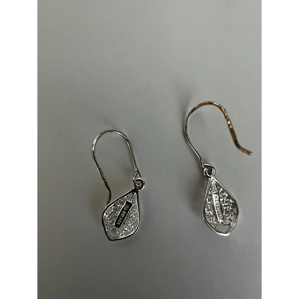 Sterling Silver 925 Filigree Teardrop Hook Earrings‎ Dangle Boho Lightweight NWT